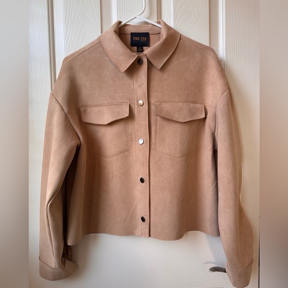 Truth Neutral/Tan Faux Leather Buttoned down Jacket Small - Picture 11 of 11